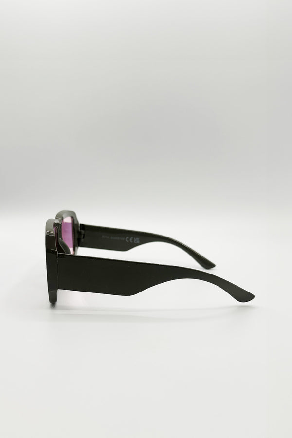 Svnx Oversized Square Frame Sunglasses In Mud Grey With Pink Mirror Lenses