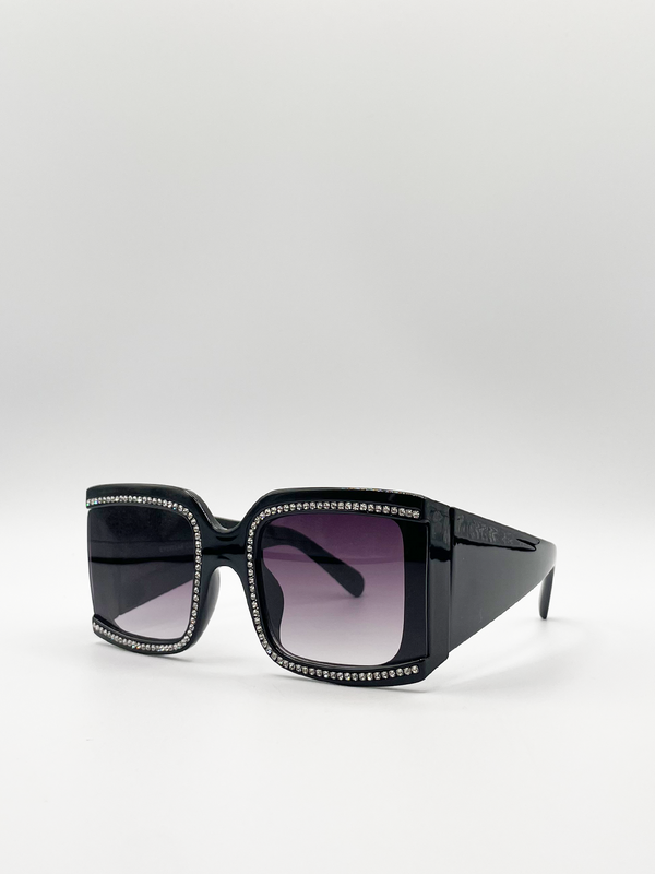 Svnx Oversized Square Sunglasses With Diamonte Detail
