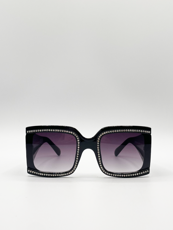 svnx Oversized Square Sunglasses with Diamonte Detail