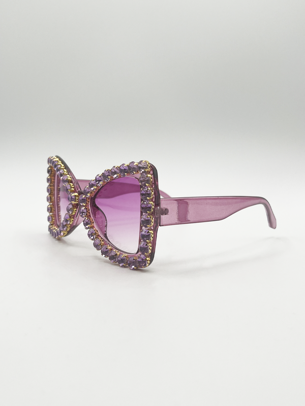 Svnx Oversized Triangular Crystal Gem Sunglasses In Purple