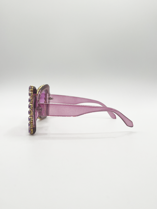 Svnx Oversized Triangular Crystal Gem Sunglasses In Purple