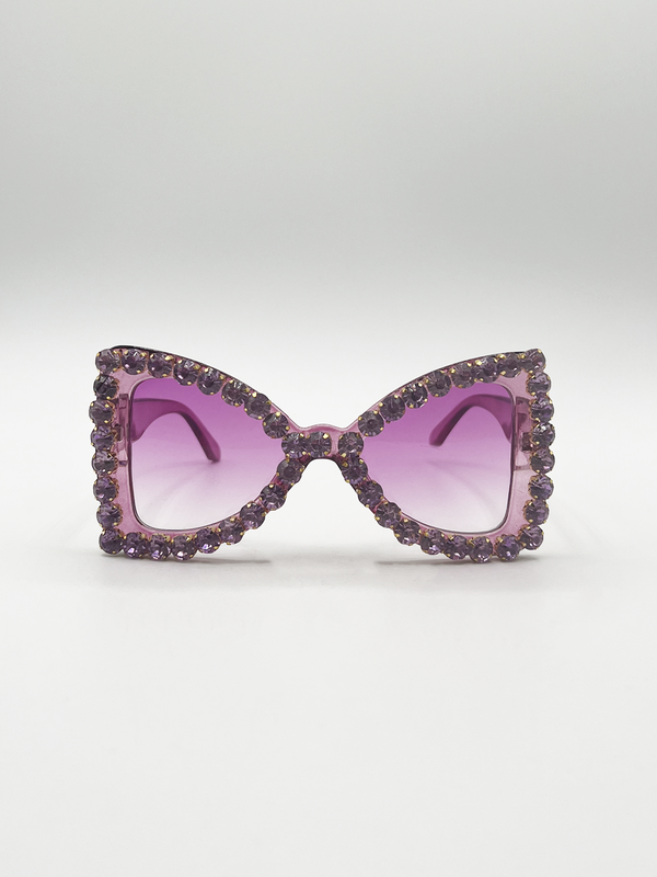 svnx Oversized Triangular Crystal Gem Sunglasses in Purple