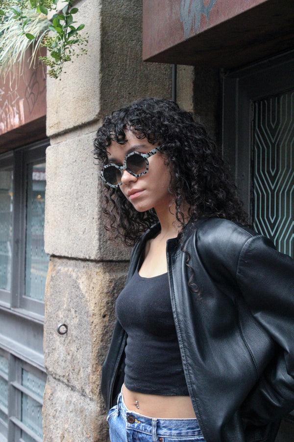 Svnx Pale Grey Tortoiseshell Oversized Hexagon Sunglasses