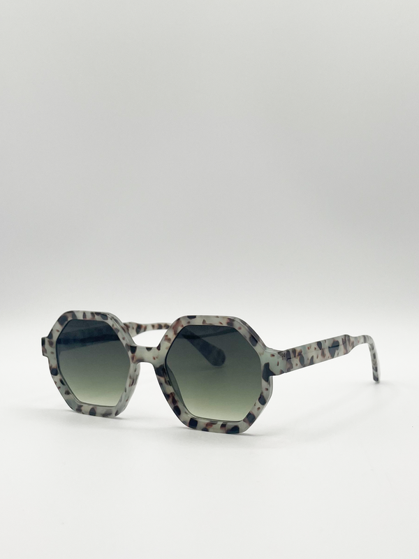 Svnx Pale Grey Tortoiseshell Oversized Hexagon Sunglasses