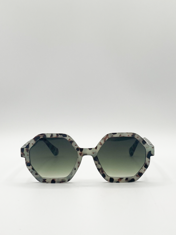 svnx Pale grey tortoiseshell oversized hexagon Sunglasses