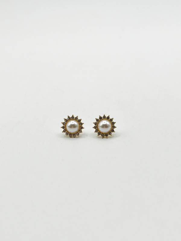 Svnx Pearl Button Stud Earrings With Diamantes - Gift Boxed