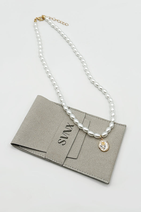 Svnx Pearl Chain Necklace With Gold Floral Pendant - Gift Boxed