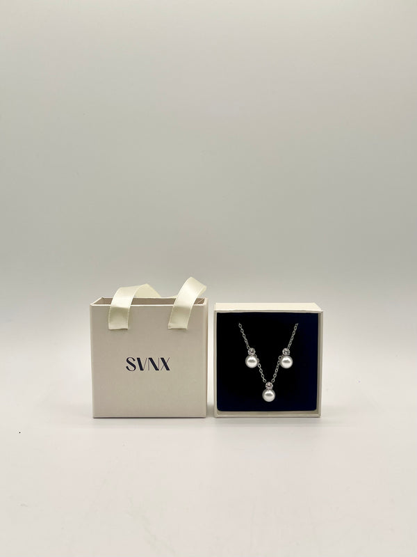 Svnx Pearl Diamante Earrings & Necklace Set In Silver