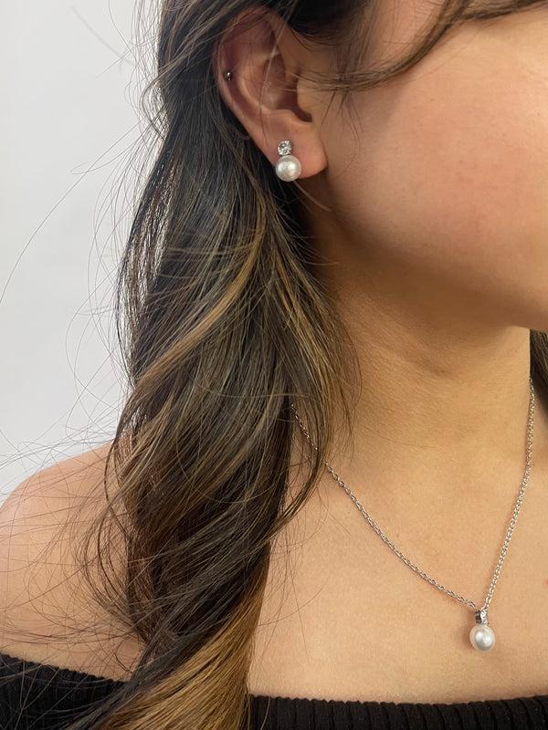 Svnx Pearl Diamante Earrings & Necklace Set In Silver
