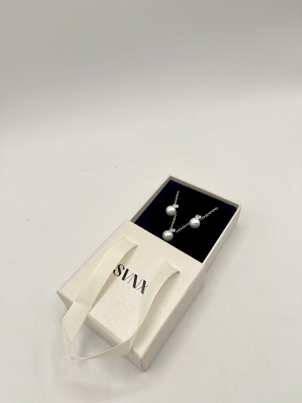 Svnx Pearl Diamante Earrings & Necklace Set In Silver