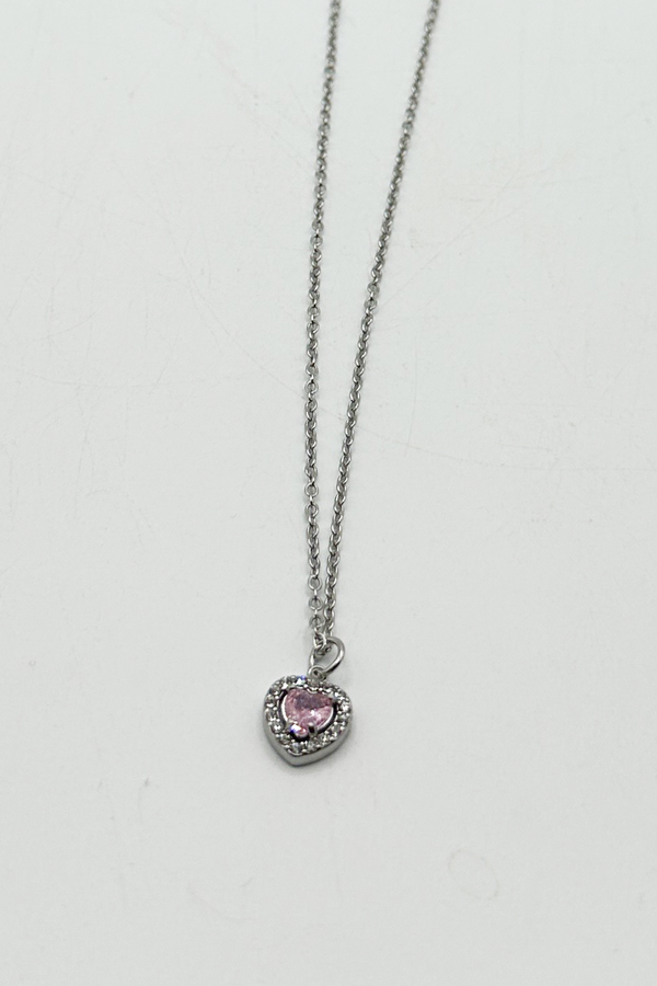 Svnx Pink Crystal Heart Pendant Necklace In Silver - Gift Boxed