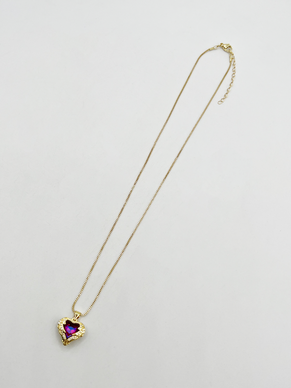 Svnx Pink Stone Heart Necklace In A Diamante Setting