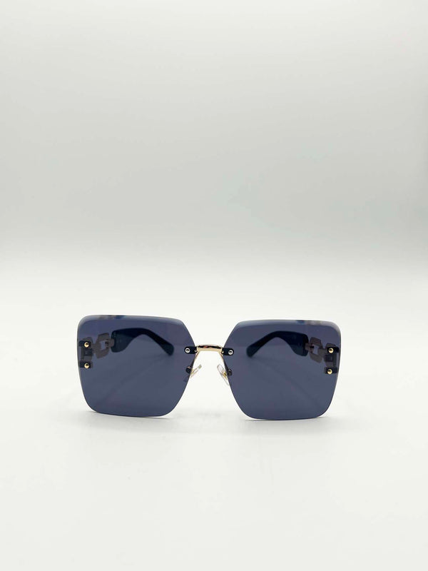 Svnx Rimless Oversized Square Sunglassses In Black Gold