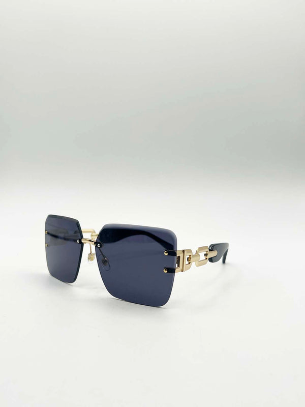Svnx Rimless Oversized Square Sunglassses In Black Gold