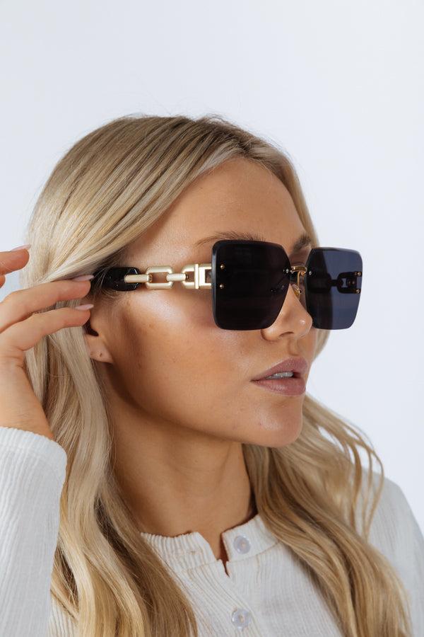 svnx Rimless Oversized Square Sunglassses in Black Gold