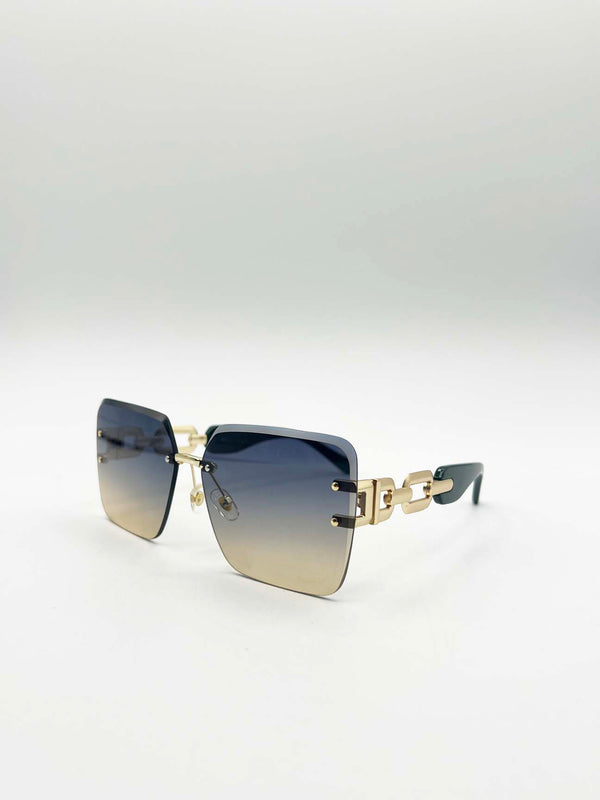 Svnx Rimless Oversized Square Sunglassses In Navy Gold