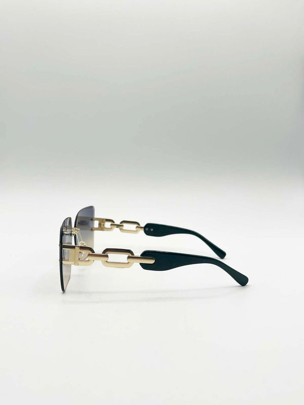 Svnx Rimless Oversized Square Sunglassses In Navy Gold