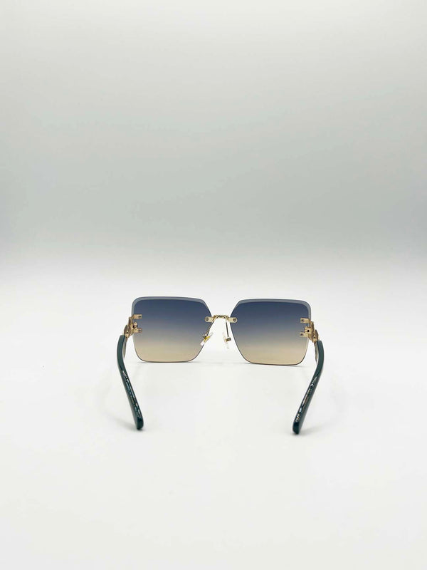 Svnx Rimless Oversized Square Sunglassses In Navy Gold