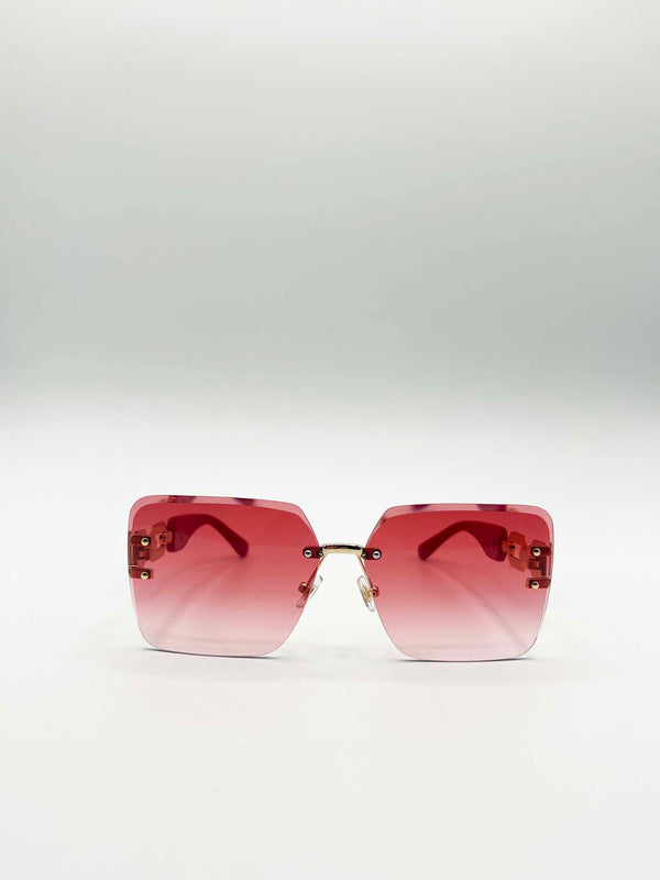 Svnx Rimless Oversized Square Sunglassses In Red Gold