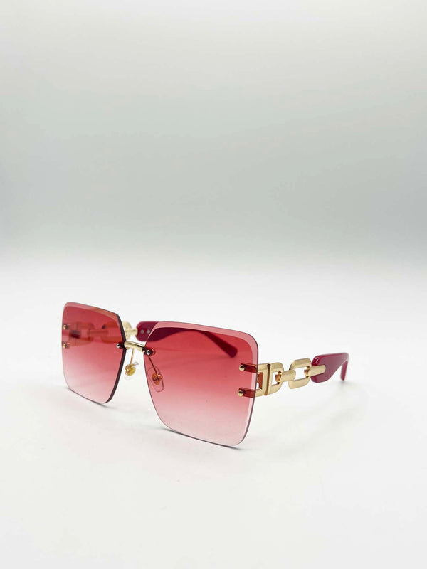 Svnx Rimless Oversized Square Sunglassses In Red Gold