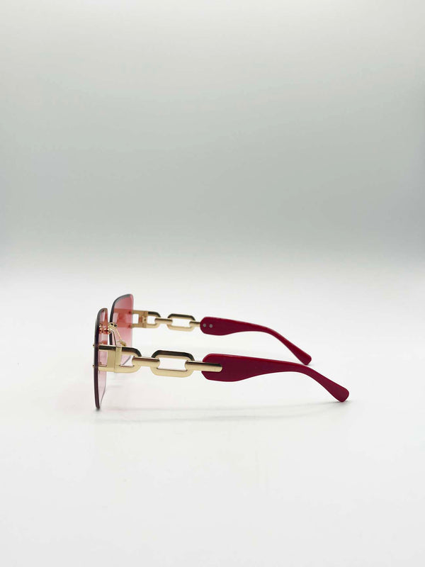 Svnx Rimless Oversized Square Sunglassses In Red Gold