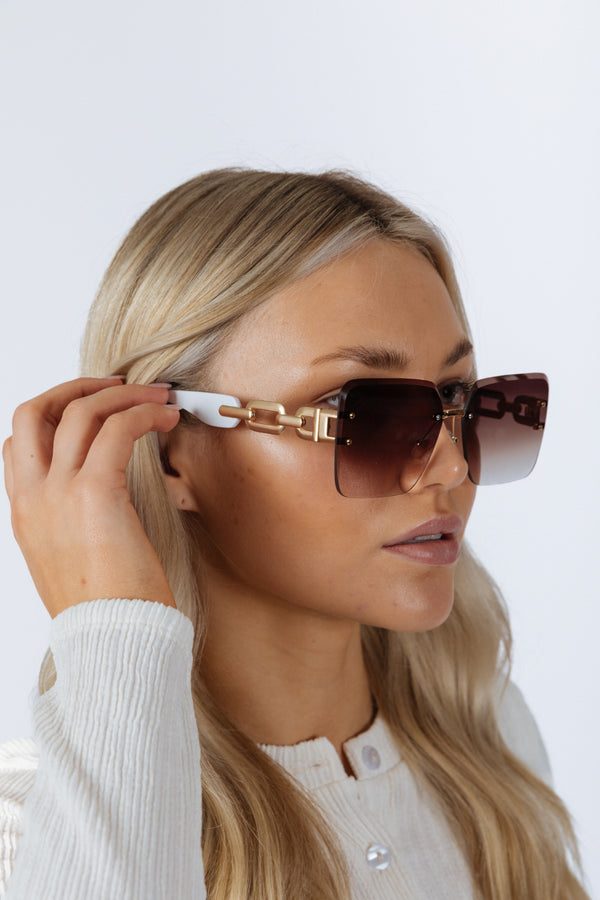 Svnx Rimless Oversized Square Sunglassses In White Gold