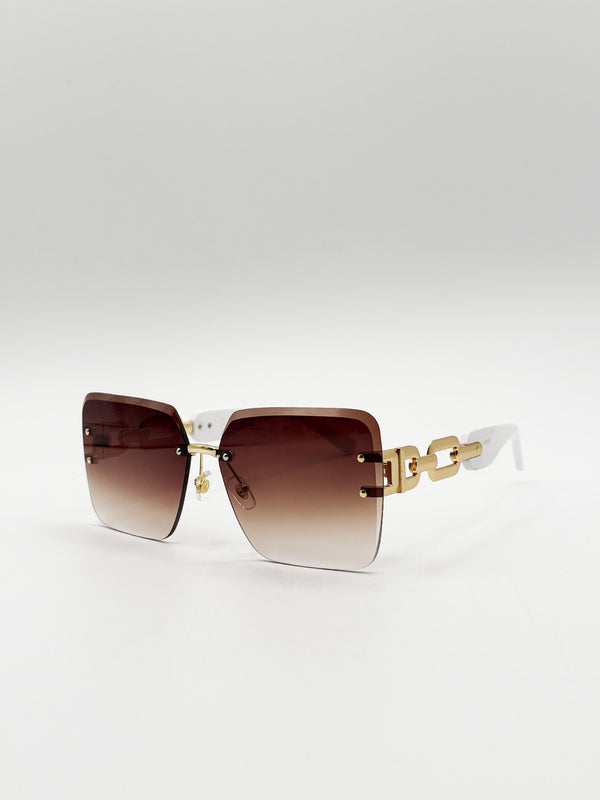 Svnx Rimless Oversized Square Sunglassses In White Gold