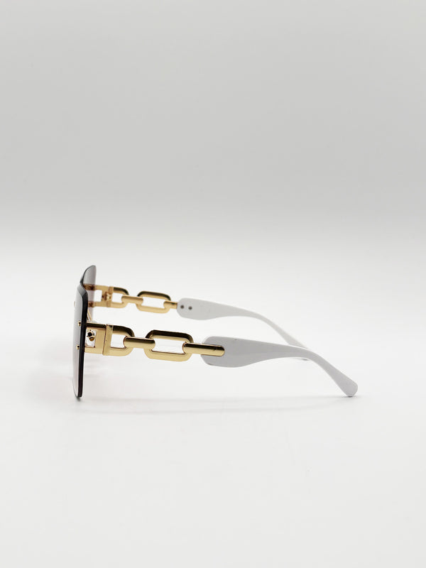 Svnx Rimless Oversized Square Sunglassses In White Gold