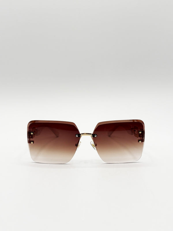 svnx Rimless Oversized Square Sunglassses in White Gold