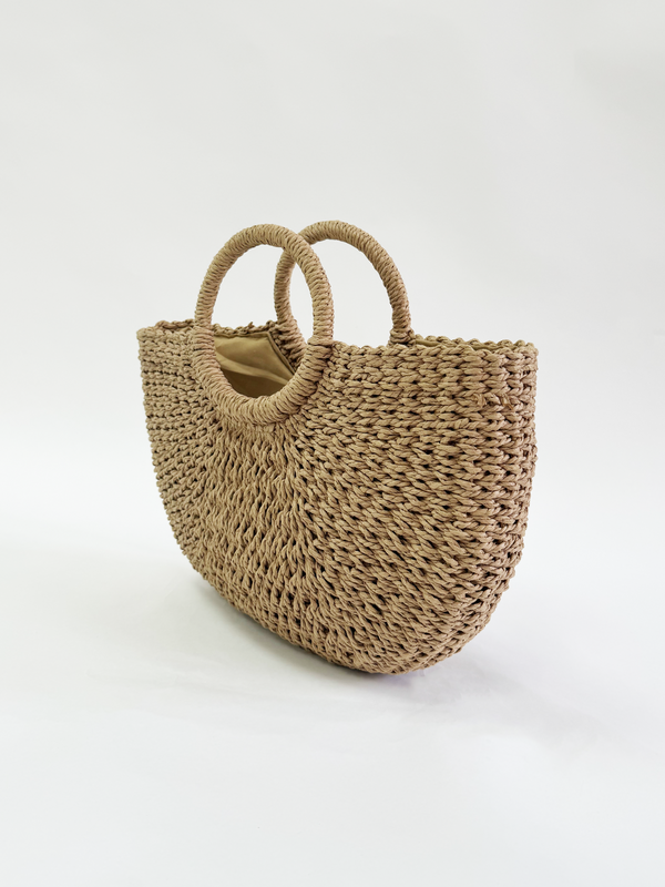 Svnx Round Woven Straw Holdall With Circular Handle