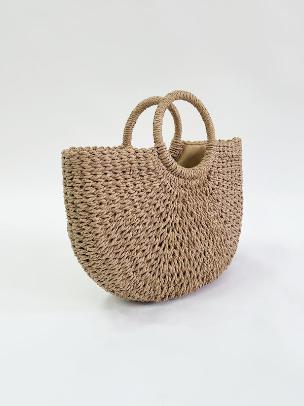 svnx Round Woven Straw Holdall With Circular Handle