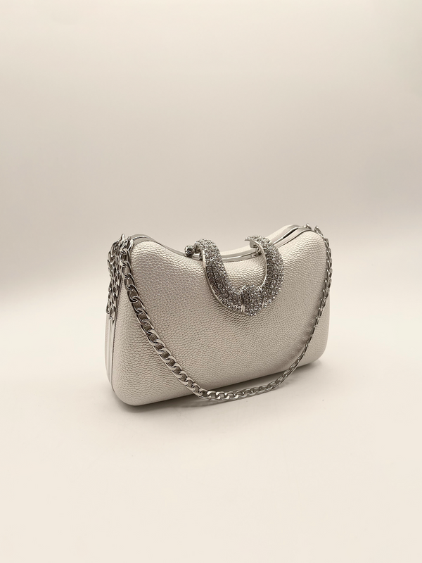 Svnx Shimmer Grab Bag With Double Chain Strap Silver