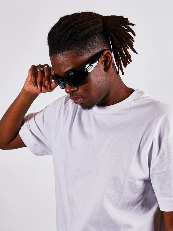 Svnx Shiny Black Exaggerated Brow Sunglasses With Black Lenses