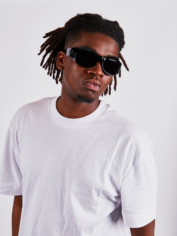 Svnx Shiny Black Exaggerated Brow Sunglasses With Black Lenses