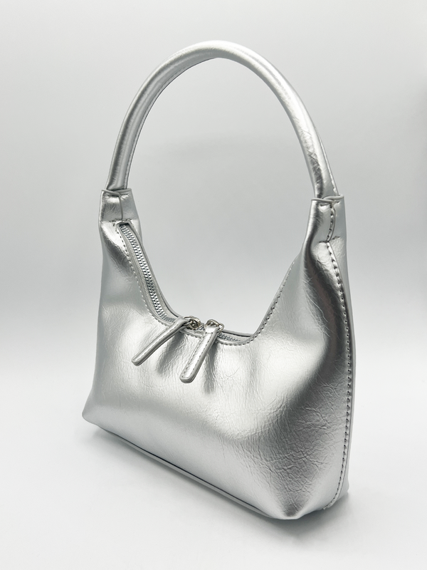 Svnx Short Handle PU Leather Shoulder Bag In Silver