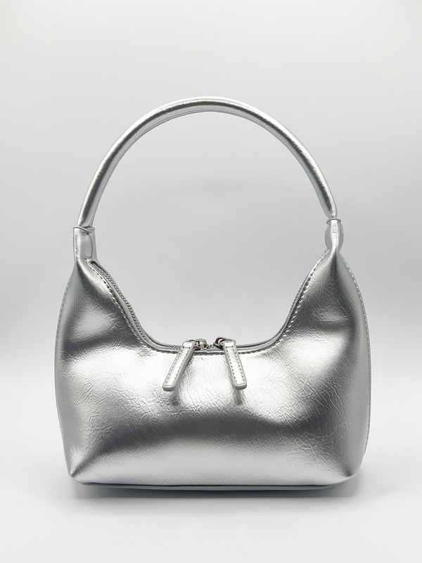 svnx Short Handle PU Leather Shoulder Bag in Silver