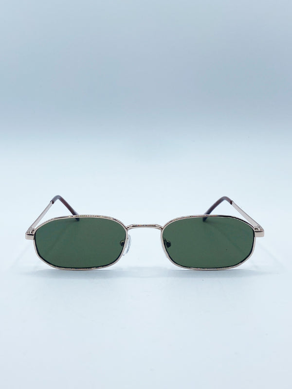 Svnx Slim Metal Oval Frame In Gold With Khaki Lenses