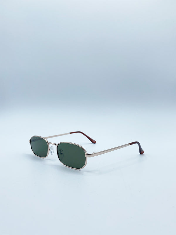 Svnx Slim Metal Oval Frame In Gold With Khaki Lenses