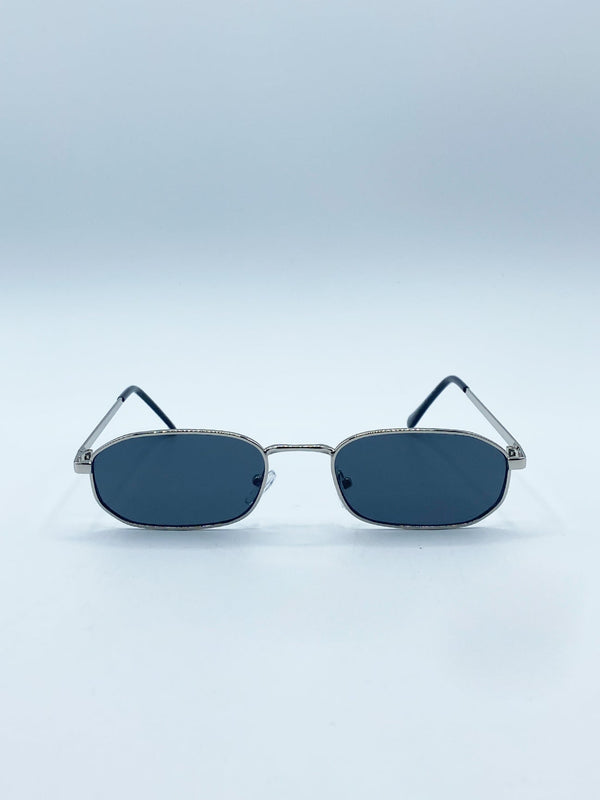 Svnx Slim Metal Oval Frame In Silver With Black Lenses