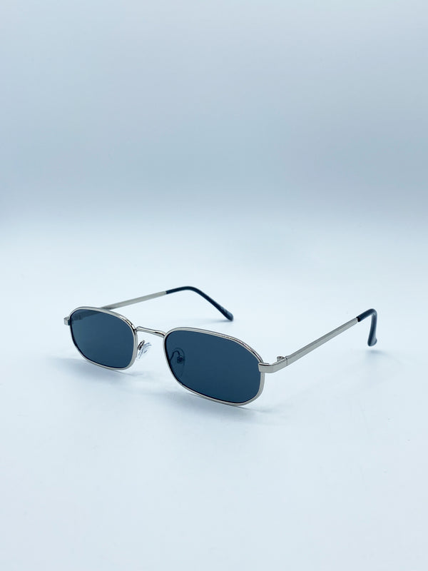 Svnx Slim Metal Oval Frame In Silver With Black Lenses