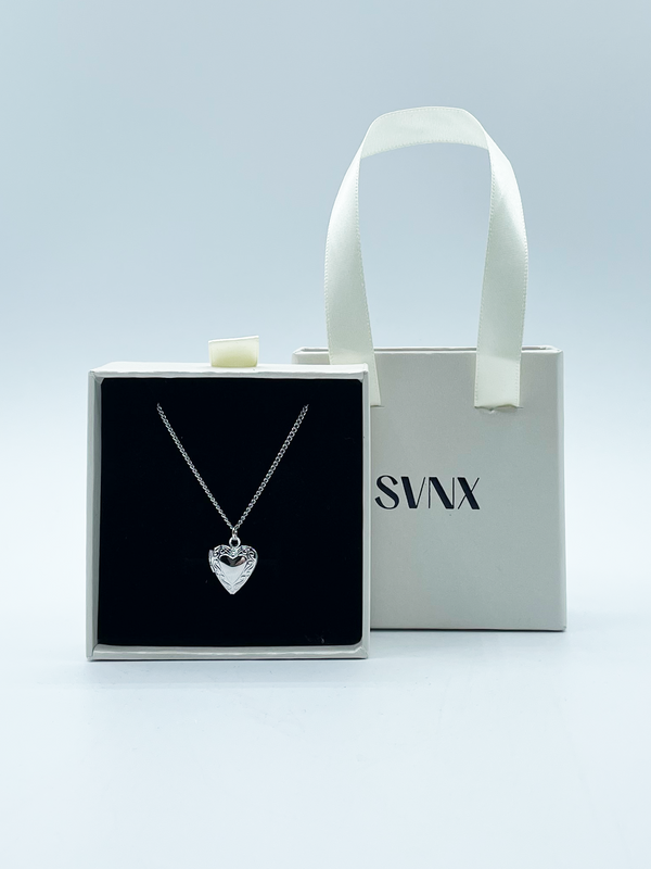 svnx Small Heart Locket Necklace in Silver - Gift Boxed