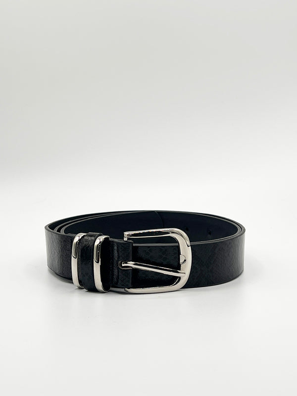 Svnx Snake Print Belt With Silver Metal Buckle In Black