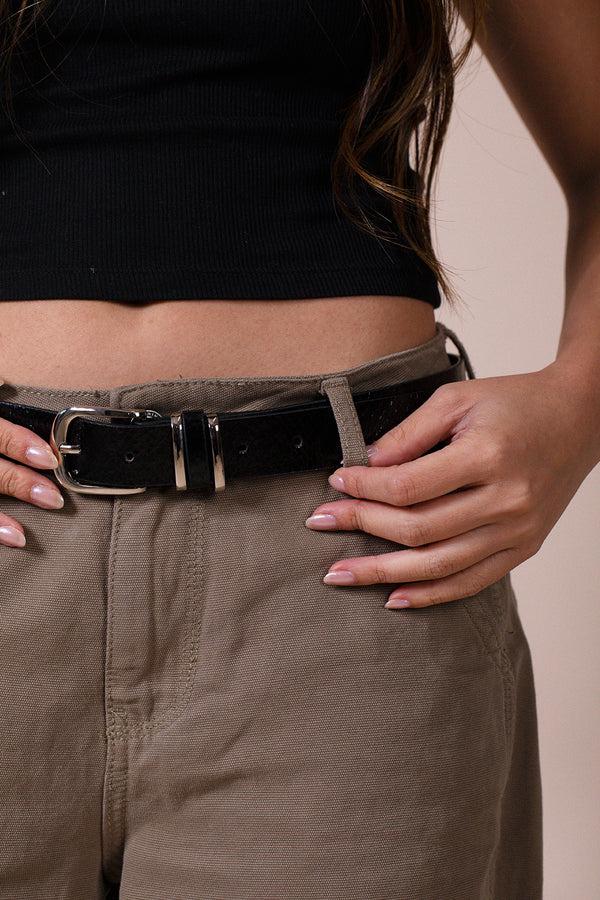 Svnx Snake Print Belt With Silver Metal Buckle In Black