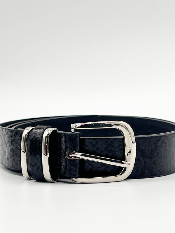 Svnx Snake Print Belt With Silver Metal Buckle In Black