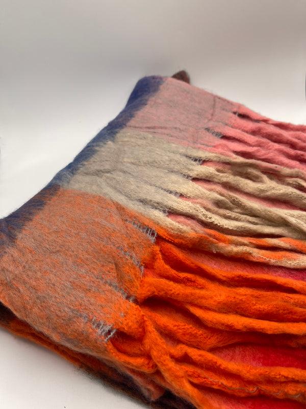 Svnx Soft Chunky Checked Scarf With Tassels In Blue Berry