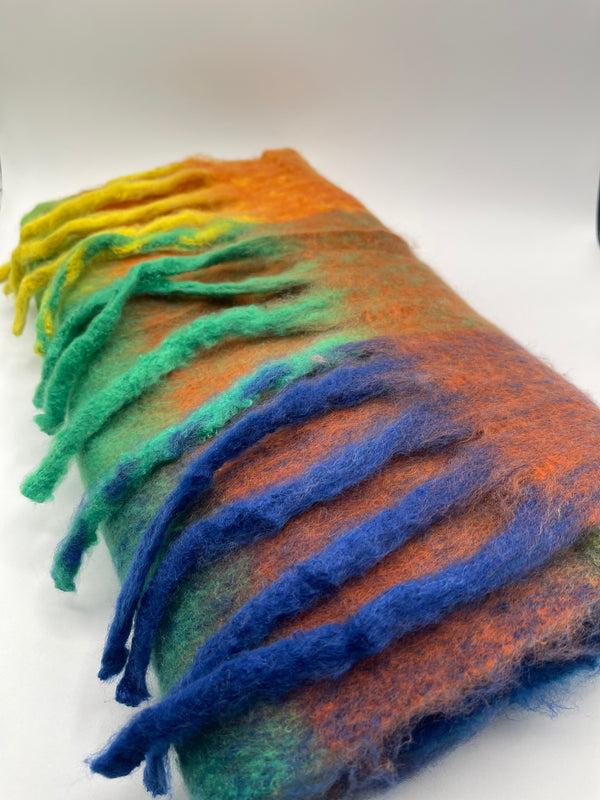 Svnx Soft Chunky Checked Scarf With Tassels In Blue Multi