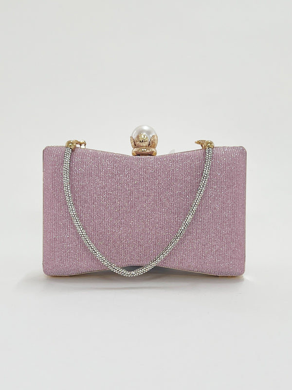 Svnx Square Clutch Bag With 3D Florals And Rhinestone Handle In Pink