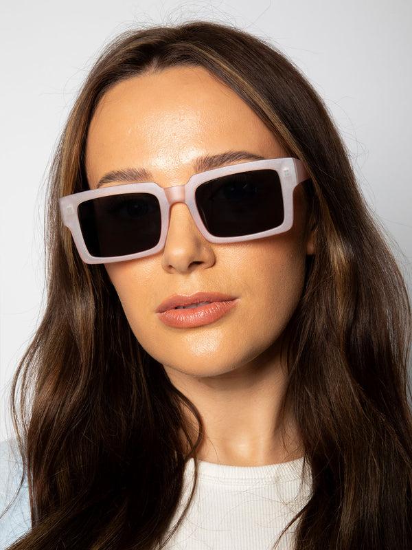 Svnx Square Frame Sunglasses In Matte Pink With Black Lenses