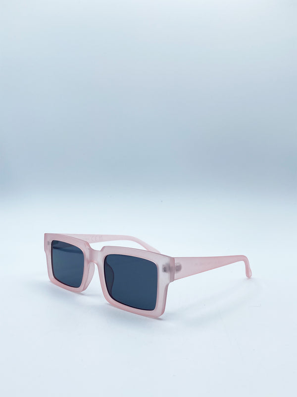 Svnx Square Frame Sunglasses In Matte Pink With Black Lenses
