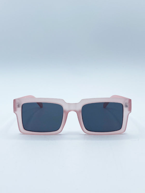 svnx Square Frame Sunglasses in Matte Pink with Black Lenses